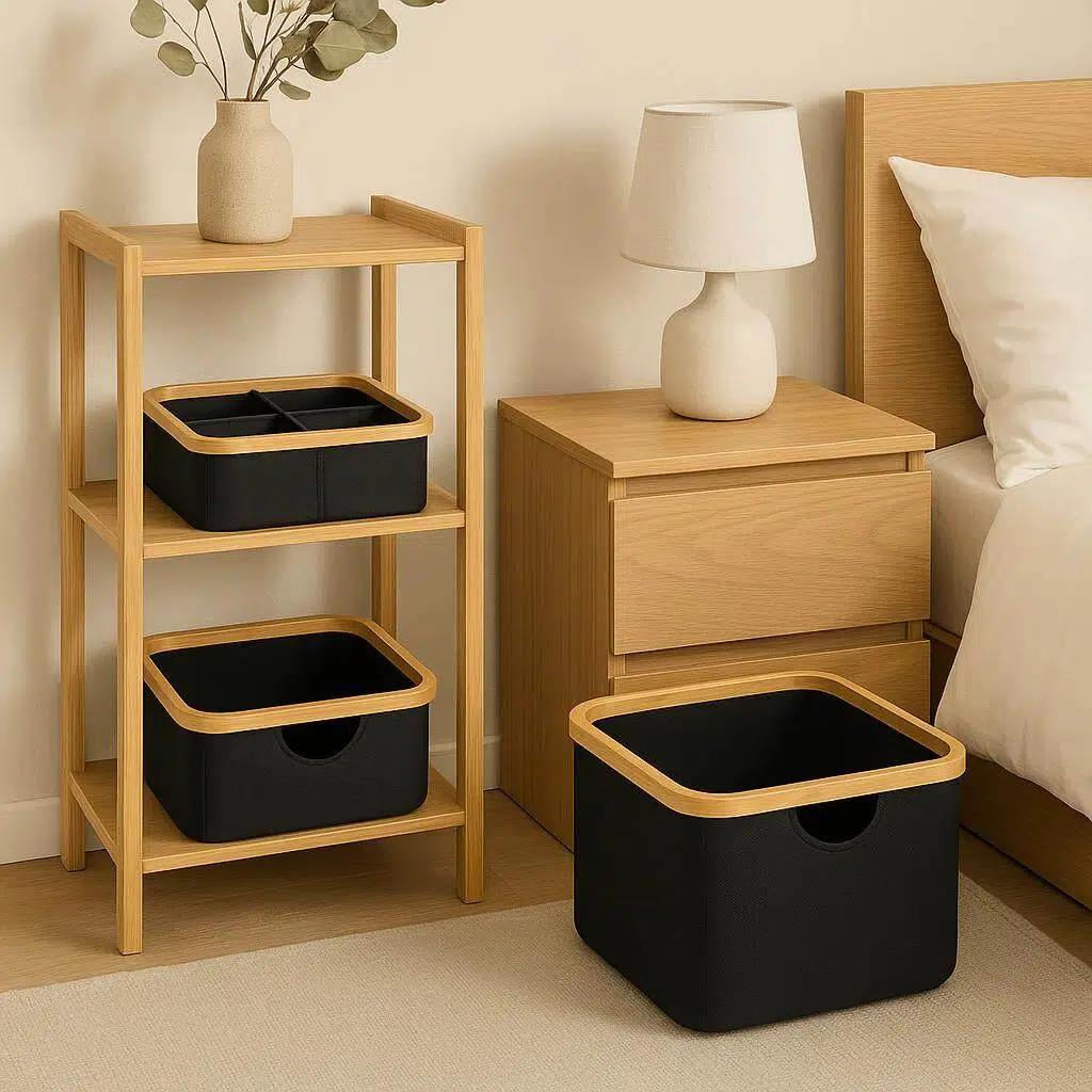 Cesto de Tela Plegable Cuadrado con Asa de Bambú Organizador Multiuso para Ropa Sucia Lavadero Baño Dormitorio Ideal para Hogar Forro Impermeable y Materiales Ecológicos