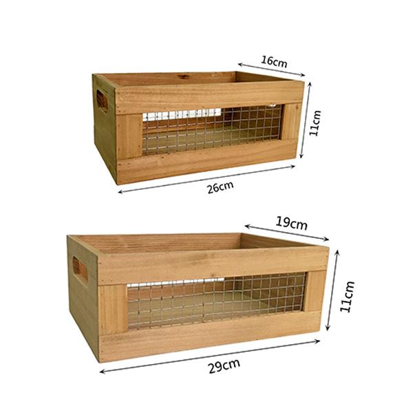Bring Nature Cestas de Madera con Rejilla Metálica 2 Piezas Sostenible Resistente Capacidad 5kg Organiza Frutas Revistas Joyería Utensilios Estilo Rústico Natural