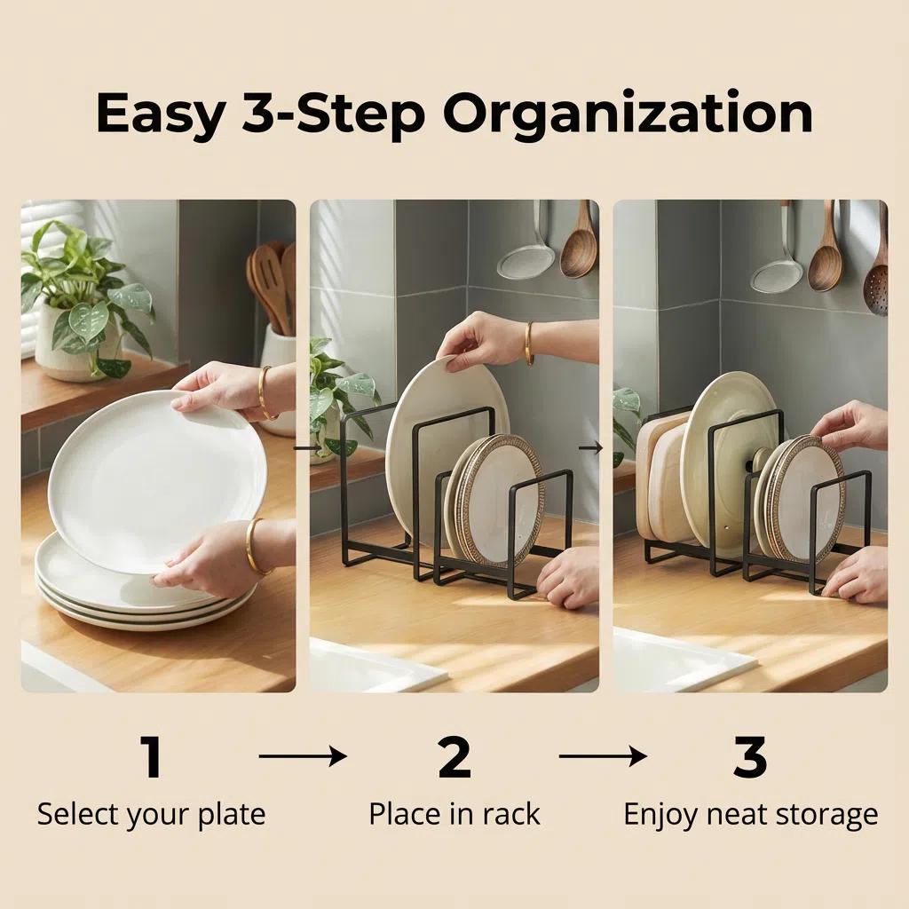 Set de 3 para Organización de Cocina | Porta-Platos Grande+Pequeño + Canasta de Frutas | Metal Antirroto