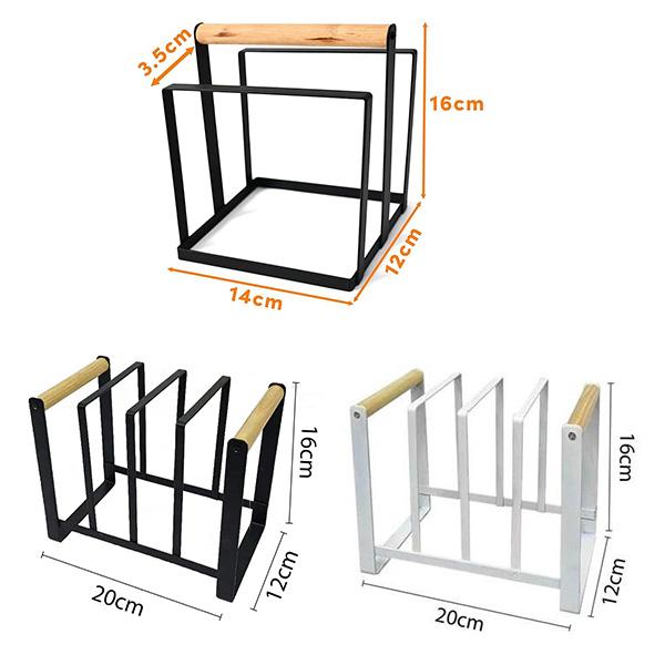 Set de Organización para Cocina Fusion Metal-Madera Porta-Tablas y Porta-Platos Resistente y Estable 14x12x16cm OrganizacionCocina PortaPlatos PortaTablas Marco de Metal Grueso Mango de Madera Sólida