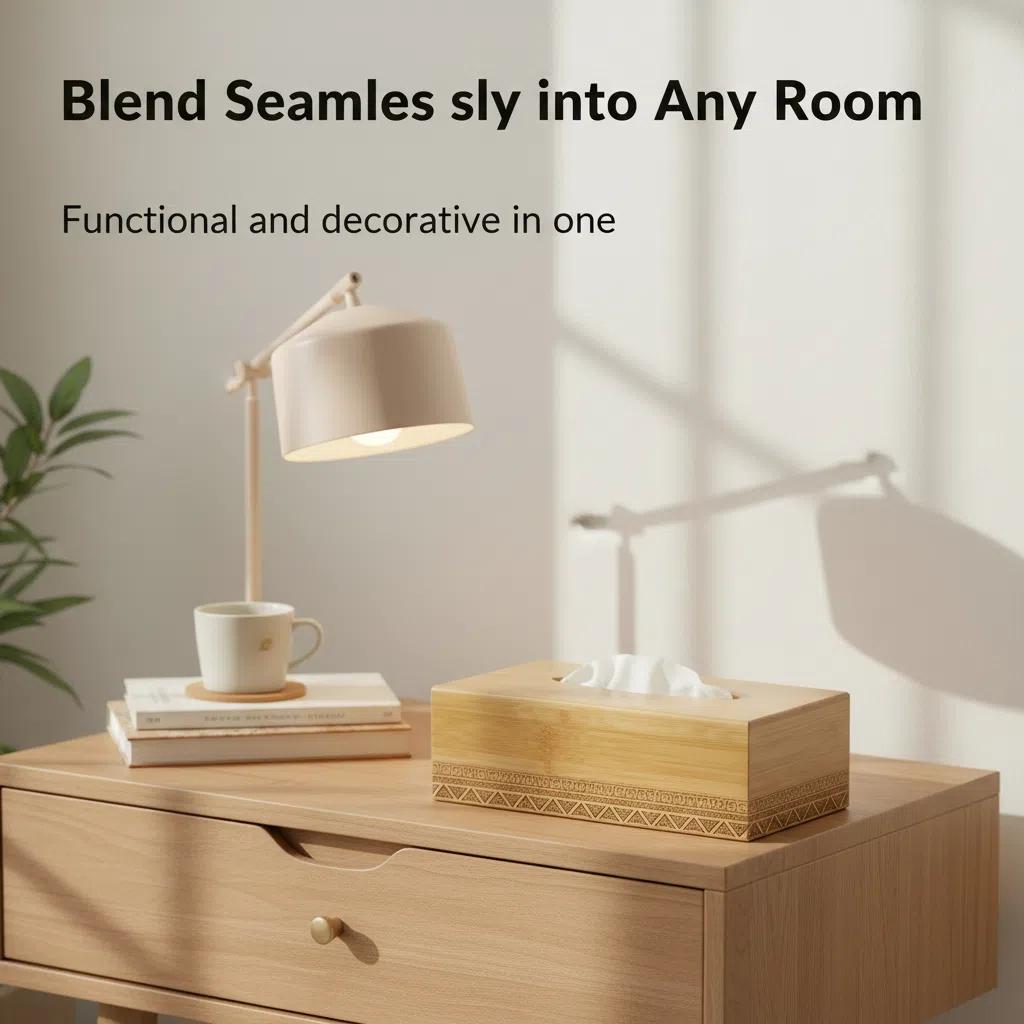 Bamboo Home Set | Carved Tissue Box + Round Side Table