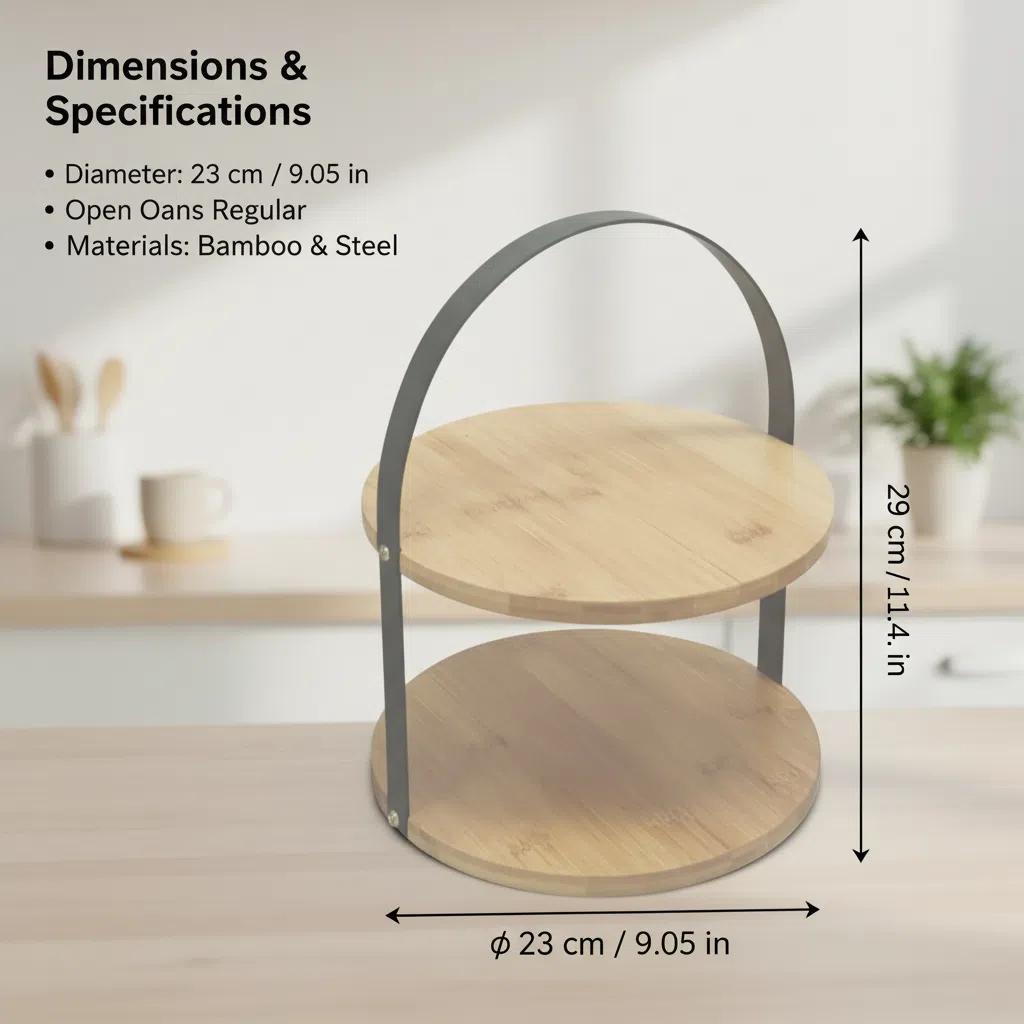 Conjunto de Tres Bandejas Circulares de Bambú y Madera con Asas Metálicas para Cocina Organización Doméstica y Decoración Versátil 23 cm