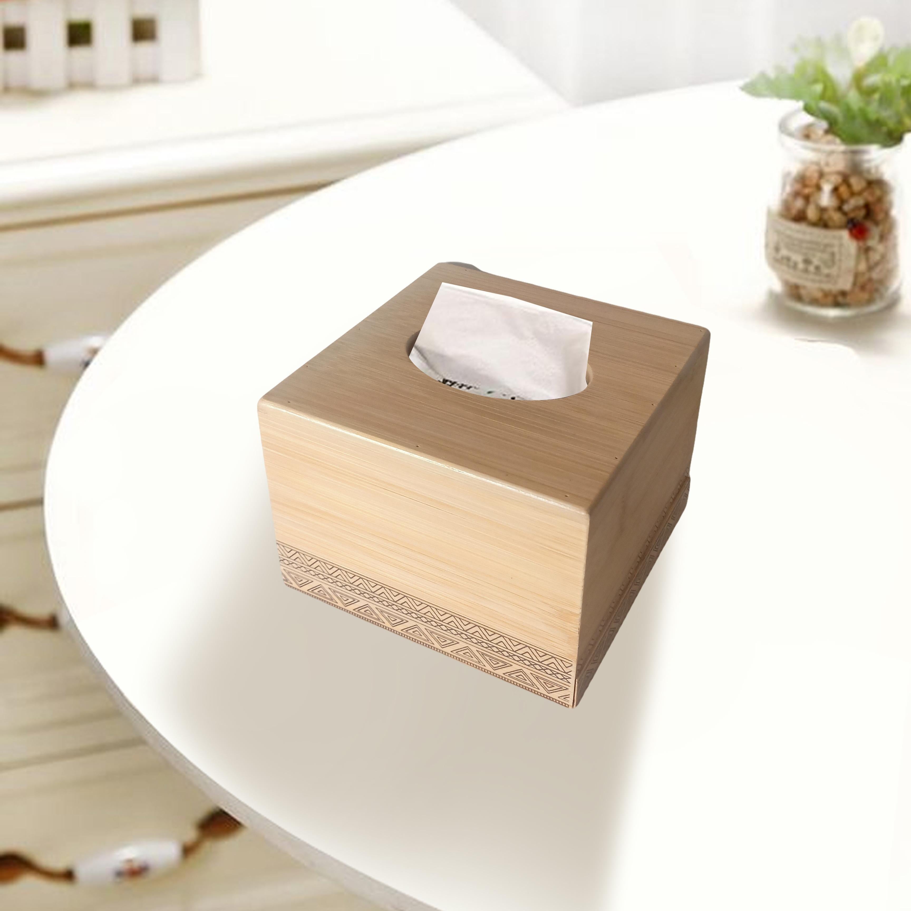 Caja de papel higiénico de bambú con diseño geométrico Organización decorativa para hogar