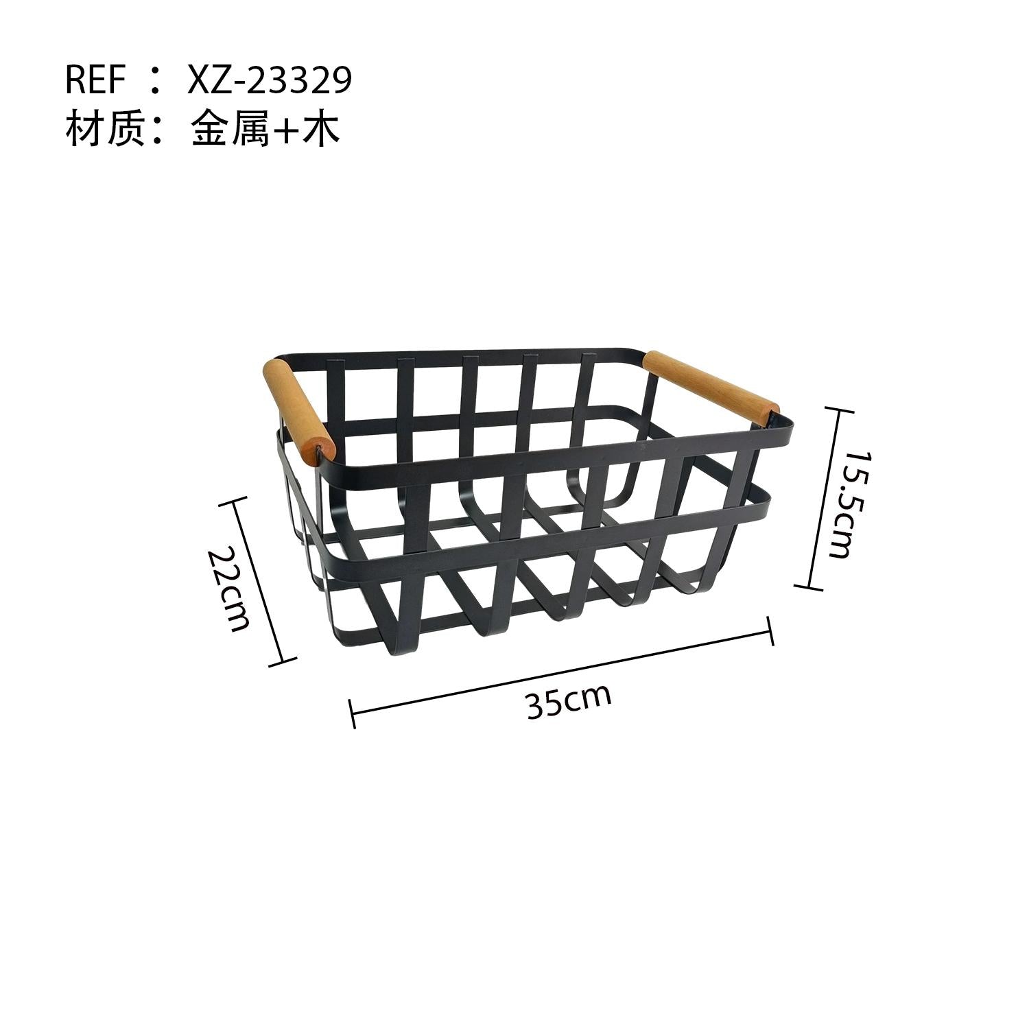 Cesta Organizadora Estilo Ins con Mango de Madera Natural y Marco de Metal Bandeja Multifunción para Frutas Snacks y Cosméticos 22x22x6cm Diseño Nórdico para Cocina y Sala de Estar