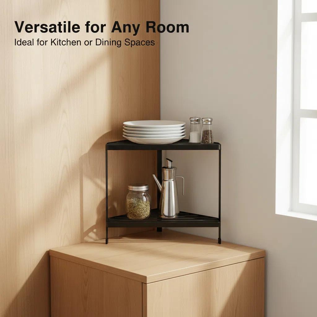 Estante de Metal Doble Triangular para Cocina de Colocación Directa Negro/Blanco Rack de cocina muebles en oferta Botellero Resistente a la Corrosión y Duradero Almacenamiento en Dos Niveles EstanteTriangularDeCocina Instalación Rápida
