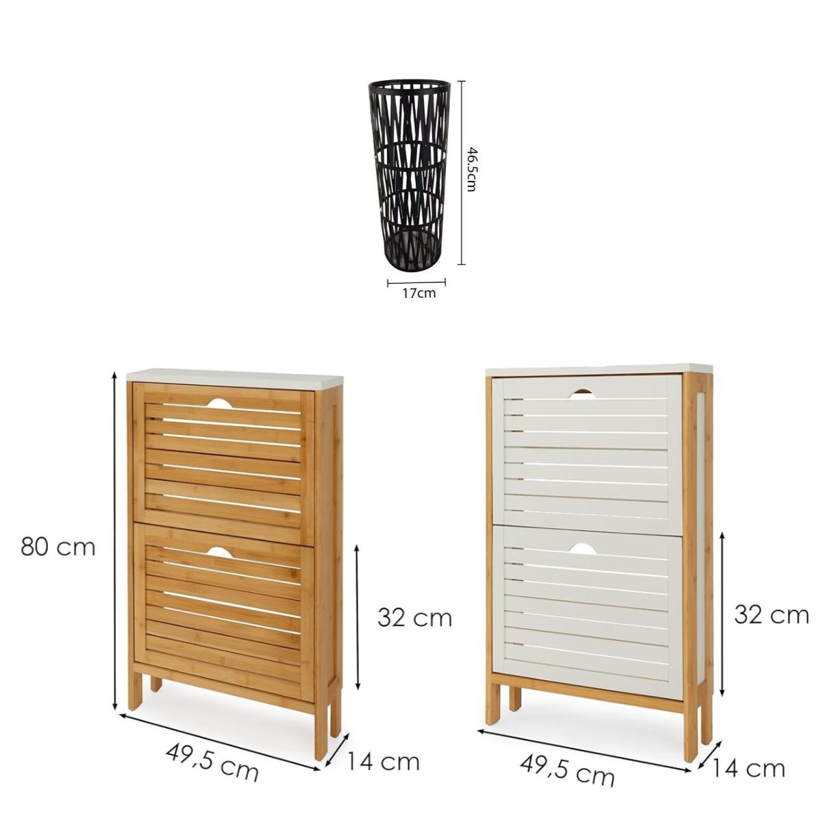 Entryway Storage Set | Metal Umbrella Stand + Bamboo Shoe Cabinet