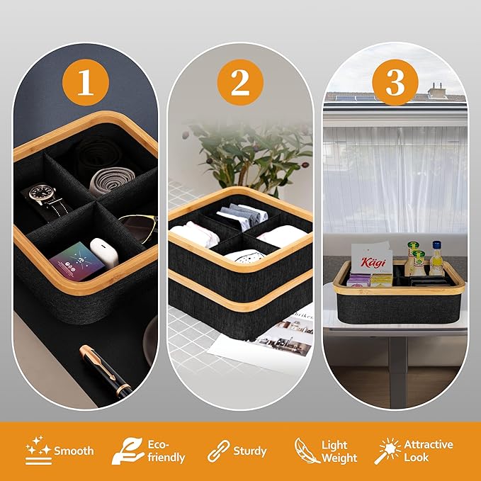 Cesto de Tela Plegable Cuadrado con Asa de Bambú Organizador Multiuso para Ropa Sucia Lavadero Baño Dormitorio Ideal para Hogar Forro Impermeable y Materiales Ecológicos