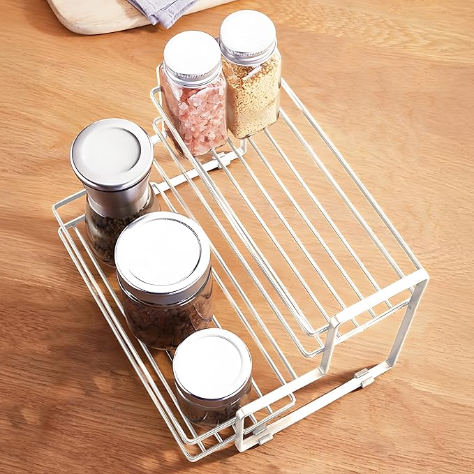 Estantería metálica doble para encimera  Organizador de frascos de condimentos para fregadero Porta-esponja Set de almacenamiento de especias Rack de cocina