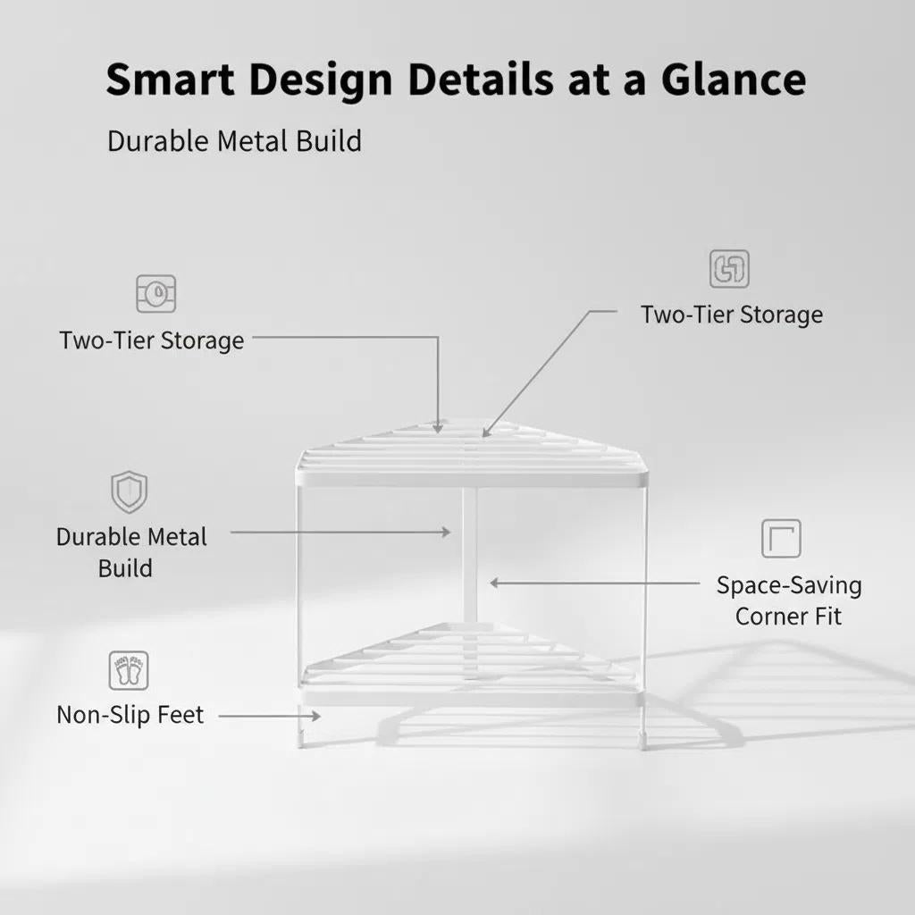 Estante de Metal Doble Triangular para Cocina de Colocación Directa Negro/Blanco Rack de cocina muebles en oferta Botellero Resistente a la Corrosión y Duradero Almacenamiento en Dos Niveles EstanteTriangularDeCocina Instalación Rápida