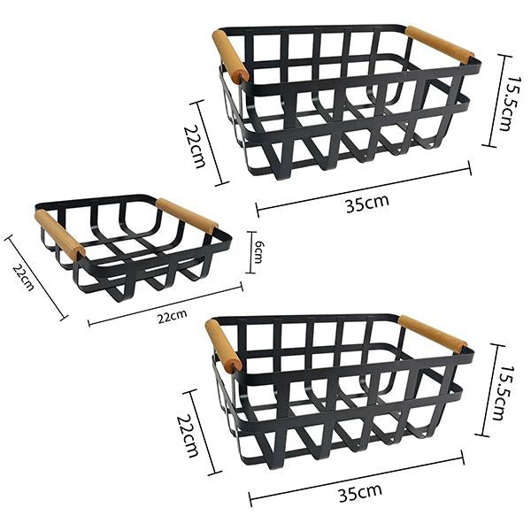 Cesta Organizadora Estilo Ins con Mango de Madera Natural y Marco de Metal Bandeja Multifunción para Frutas Snacks y Cosméticos 22x22x6cm Diseño Nórdico para Cocina y Sala de Estar