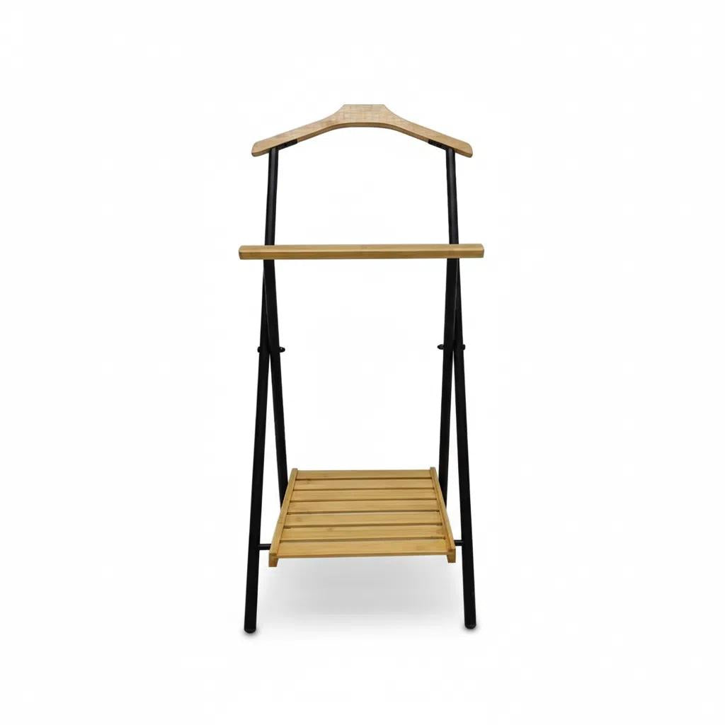 Organizador de Ropa Multifuncional Metal y Bambú Mueble para #OrganizaciónHogar con Perchero Estante y Bandeja Integrados 92cm×45cm×42cm Ideal para Espacios Pequeños