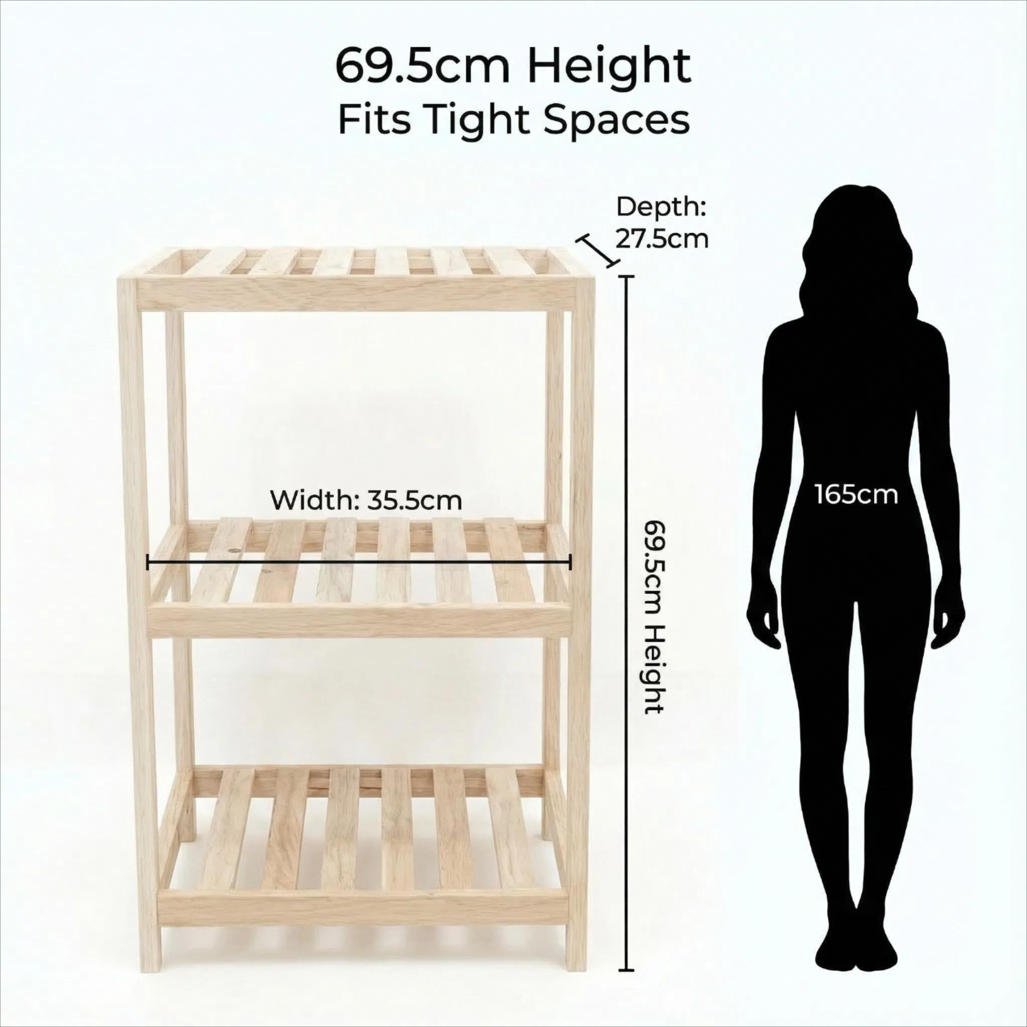 Serie Estantes de Abeto XZ-24935 3 Niveles Modular Madera Natural Diseño Estrecho 35.5cm para Cocina y Salón Organizador de Utensilios y Libros