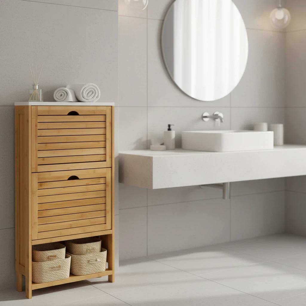 Entryway Storage Set | Metal Umbrella Stand + Bamboo Shoe Cabinet