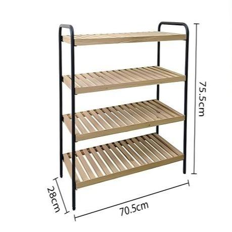 Zapatero de Madera Cedro y Metal Hierro 4 Niveles Estilo Nórdico Organización Calzado 70.5x28x75.5cm Capacidad 12-16 zapatos Madera Sostenible FSC
