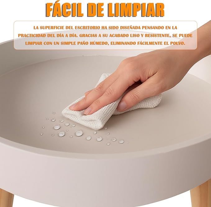 Mesa de Centro Redonda de Madera para Café y Salón 39x41.8cm Montaje Fácil Tres Colores Disponibles Marrón Blanco y Natural Ideal para Interiores