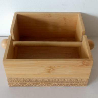 Caja de Organización de Bambú con Tabiques Removibles y Diseño Antideslizante Material Ecológico y Saludable 18.5cm×18.5cm×6cm para Cocina y Escritorio