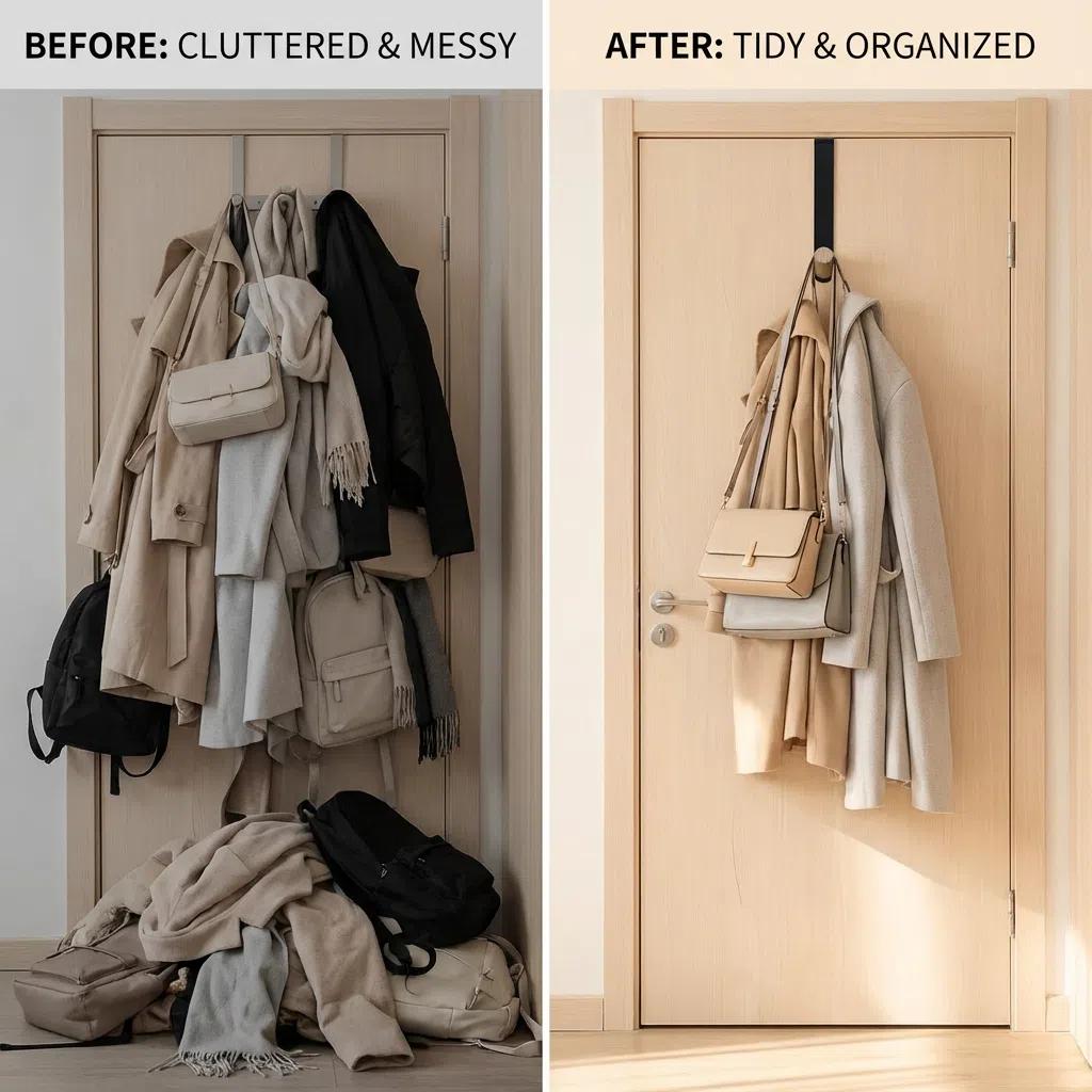 Gancho de Hierro y Madera Sin Taladrar Organizador Moderno Multifuncional para Puerta Base de Hierro Blanca y Gancho Circular de Madera Resistente Ideal para Dormitorio o Recibidor