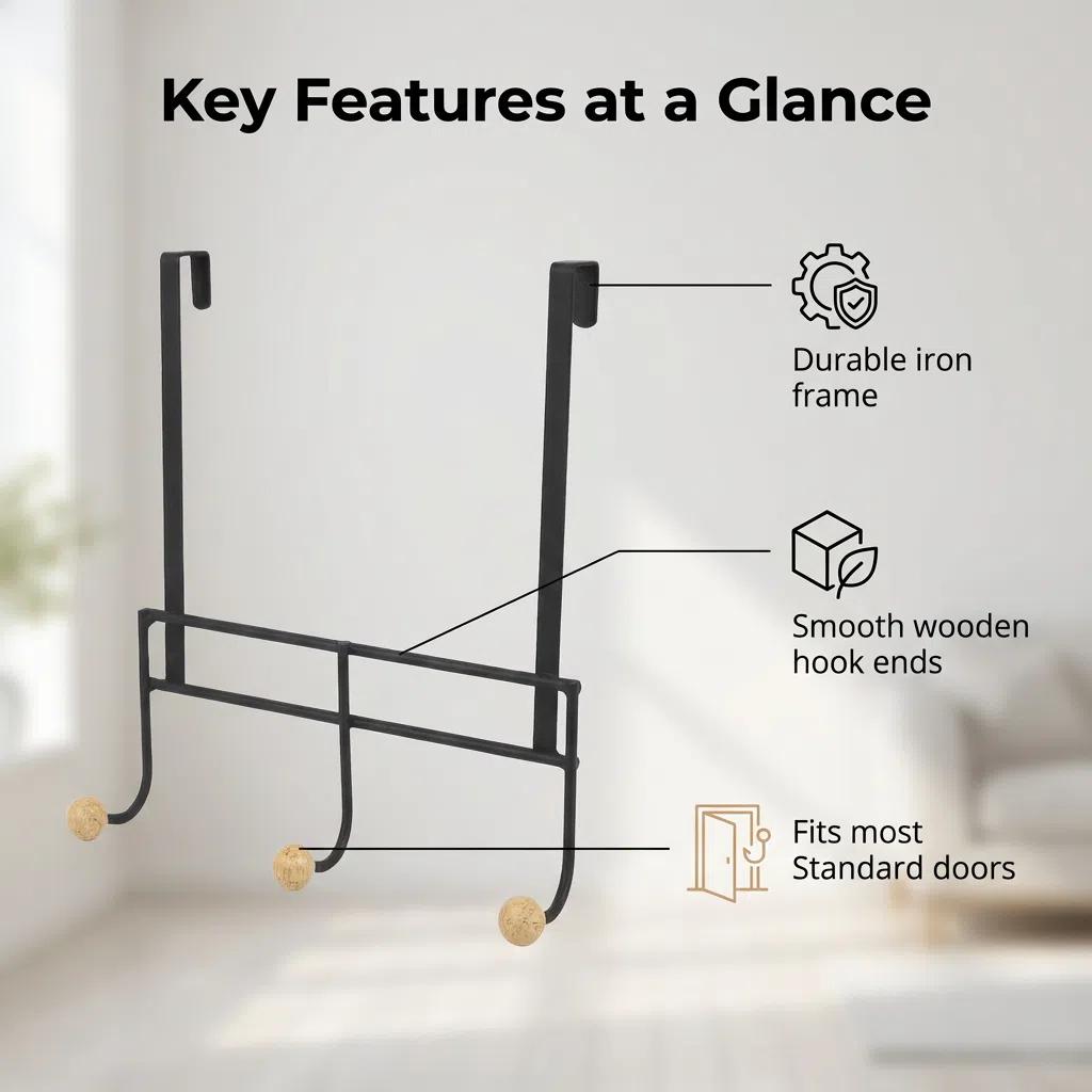 Gancho de Hierro para Puerta Sin Taladrar Moderno y Multifuncional con 3 Barras Verticales Blancas Capacidad de Carga de 5kg para Abrigos y Bolsos Diseño Simétrico y Resistente a la Corrosión