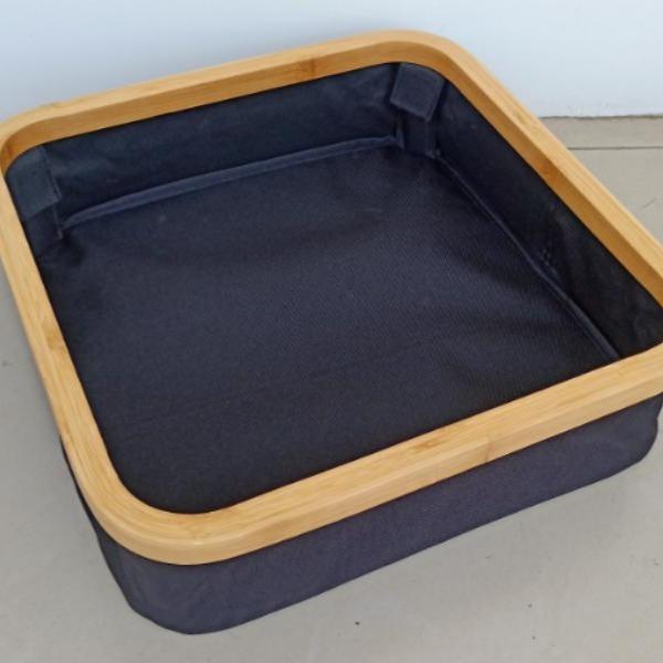 Organizador de Mesa Compartimentos de Bambú y Tela para Joyería y Pequeños Objetos