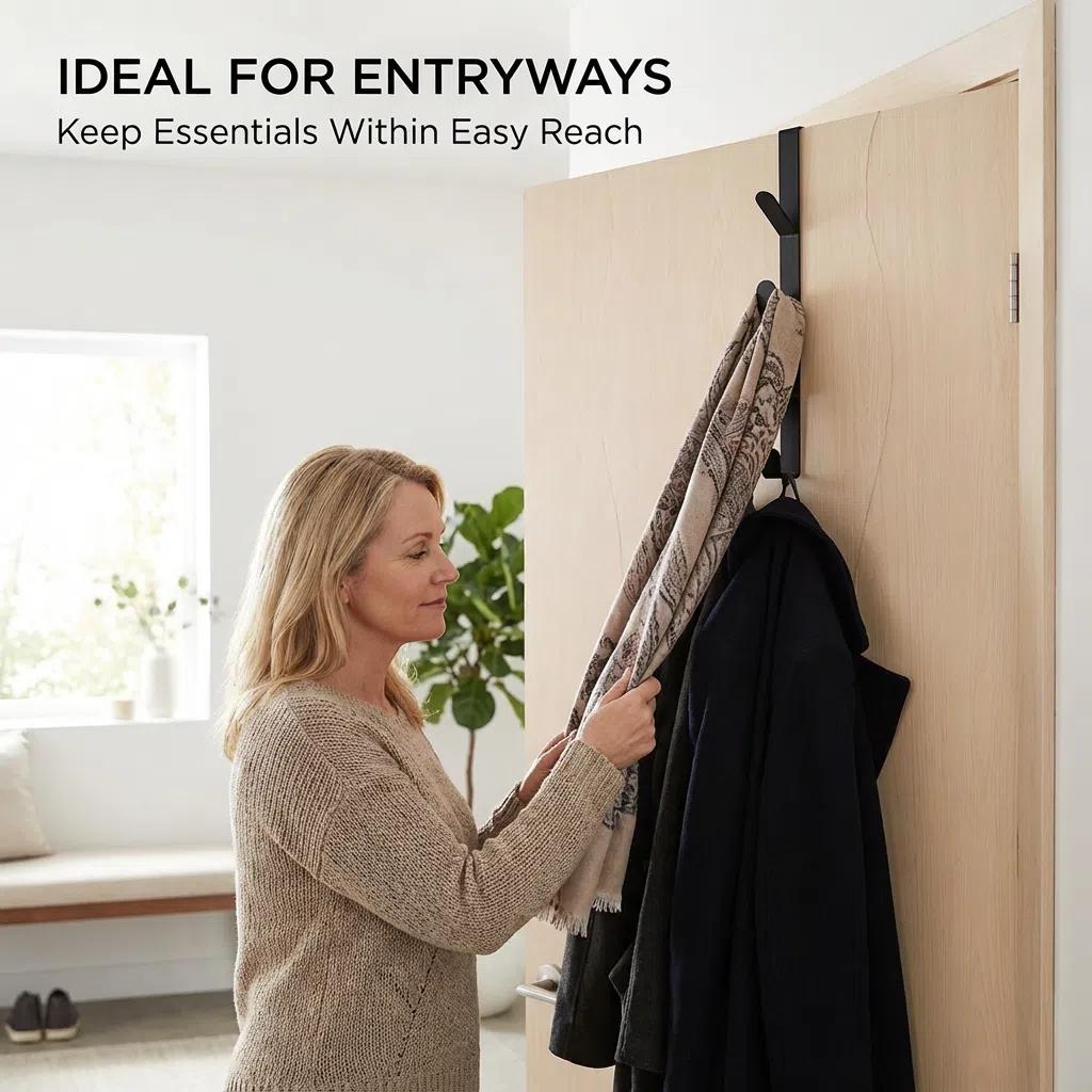 Set de Organización para Baño | Gancho Vertical de 3 Ganchos + Espejo Cuadrado de Alta Definición | Metal Resistente y Antirroto | 9x29cm | Ideal para Baño y Entrada | Organización Moderna y Minimalista