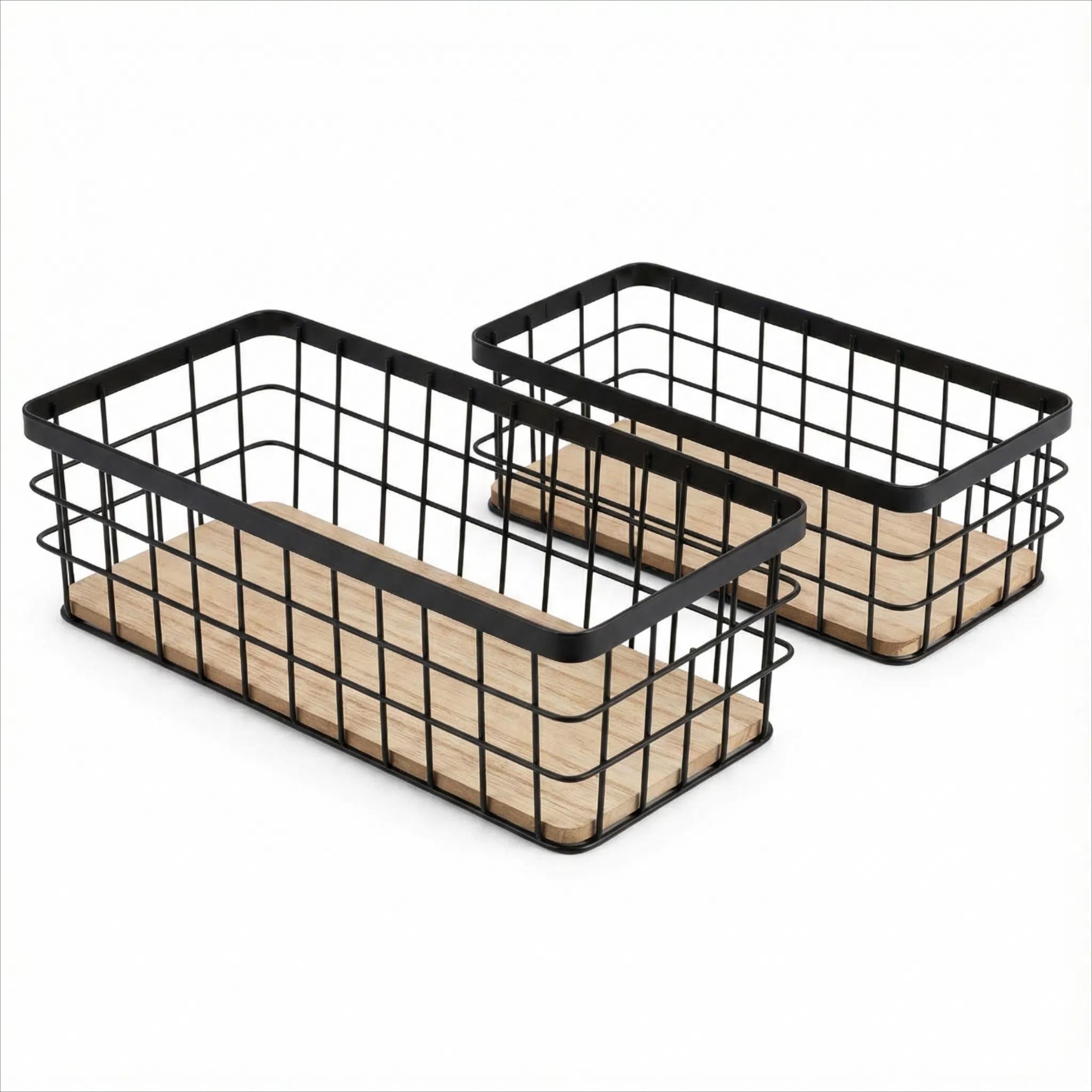 Set de 2 cestas de metal industrial Organizador de cocina con diseño de rejilla Mesa de centro decoración moderna