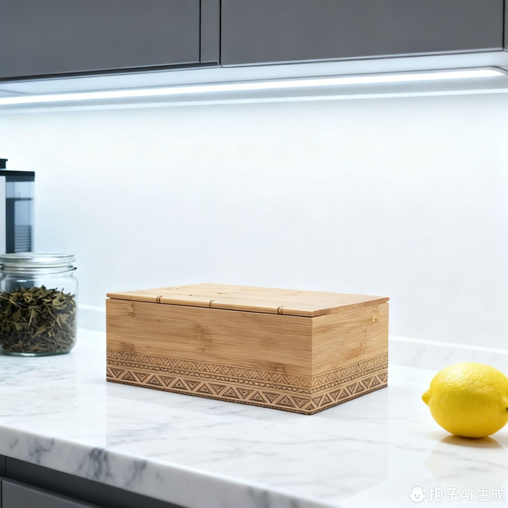 Caja Organizadora de Bambú RS02175 Forma de Cubo Mini Multifuncional con Vetas Naturales 10cmx10cmx7cm Diseño Etnico y Boho-Chic para Cocina Sostenible Material FSC Resistente y Sin Químicos Incluye Base Antideslizante