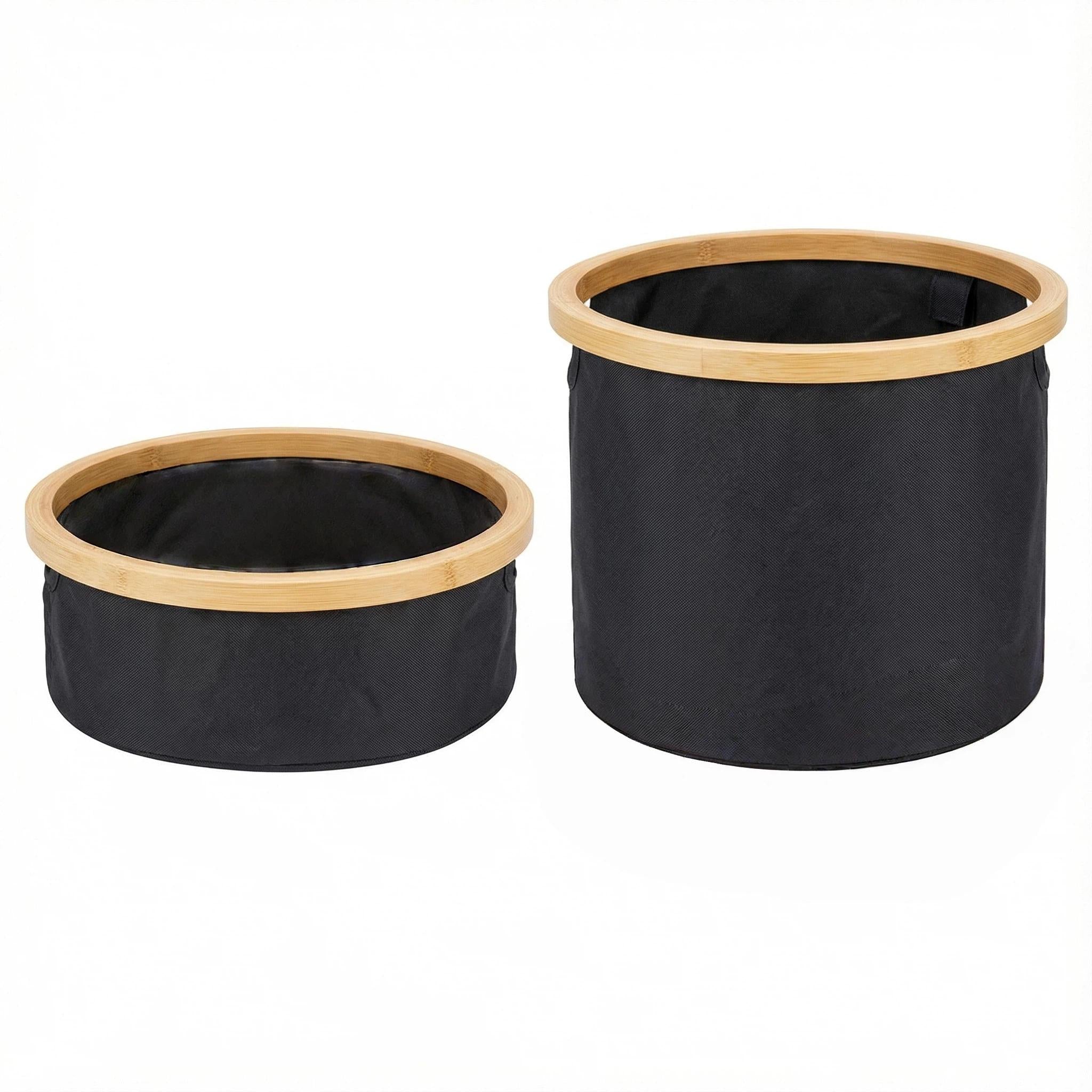 Cesto de Tela Plegable para Ropa Sucia Redondo 30x24.5cm con Asa de Bambú Organizador Multiuso para Lavadero Baño Dormitorio Material Tela Gris y Asa de Bambú