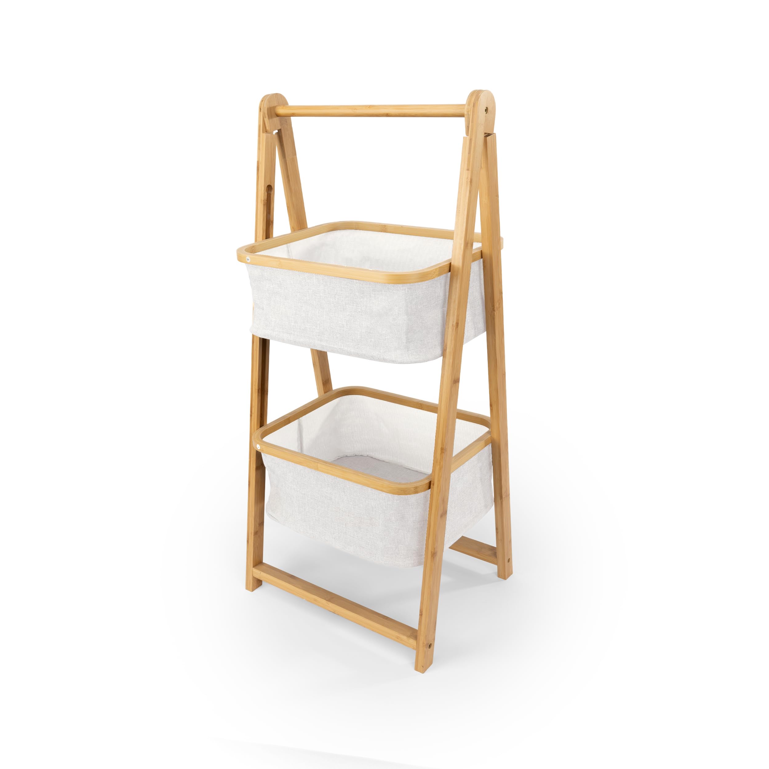 LIN HOME Bombu RS22117 rek met 2 opbergdozen van polyesterweefsel, organizer voor kleine dingen voor badkamer of keuken de bambú Canasta corner shelf soportes y estanterías garaje resistente al óxido ropa ampliable electrónica 5 capas juguetes