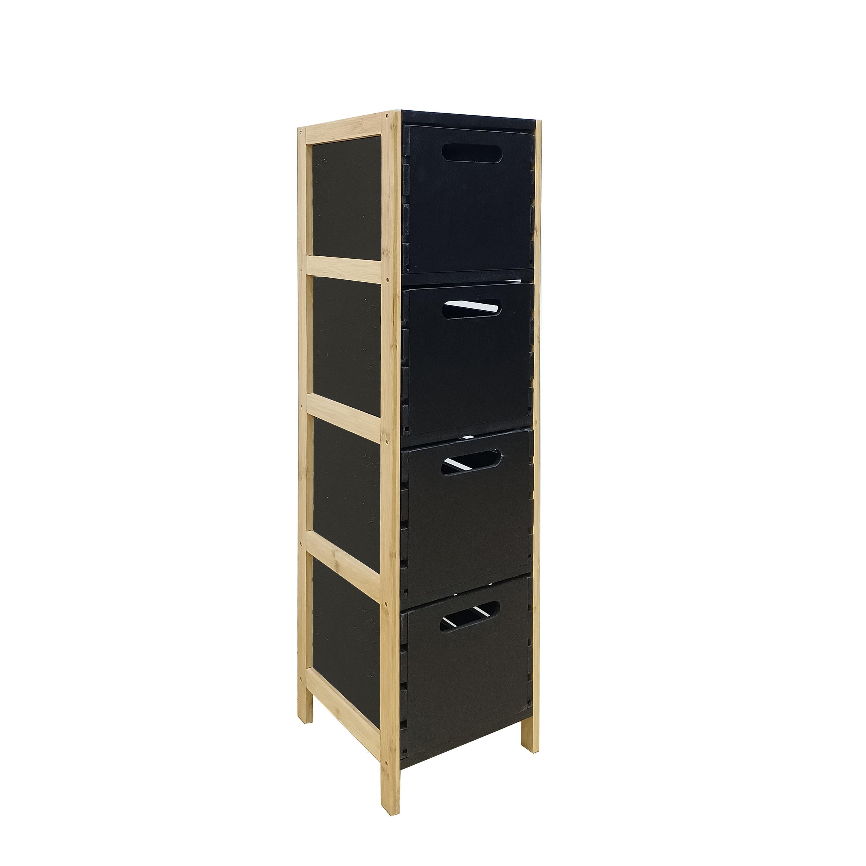 Mueble de Baño Elegante con 4 Cajones de Bambú y MDF Organizador Multietapas Ecológico Resistente al Agua y Humedad para Almacenamiento Eficiente y Elegante 94cm×24.5cm×28cm