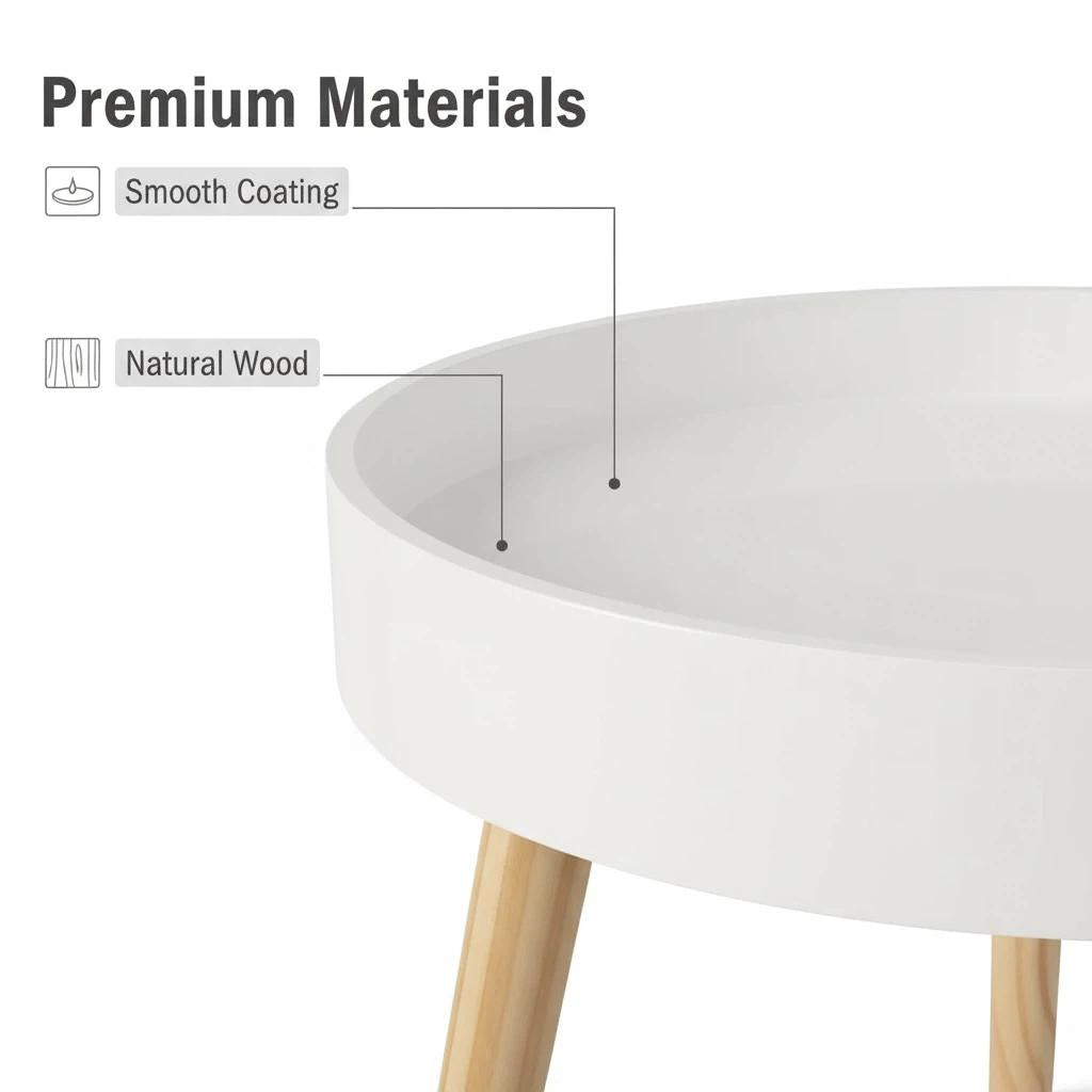 Mesa de Apilamiento Corner Shelf Rack de Almacenamiento Plegable Diseño Moderno y Compacto con Patas de Madera Clara y Superficie Estable para Espacios Pequeños Diámetro 39 cm Altura 42 cm