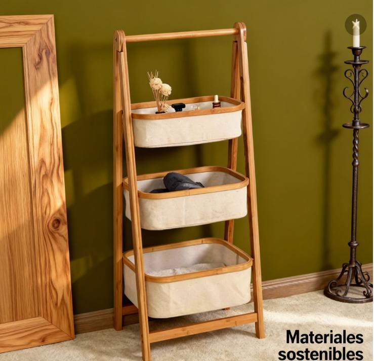 Estante de Bambú Plegable con Cesta 45cm*35cm*115cm Organización para el Hogar y Jardín Soporte de Almacenamiento Versátil y Compacto Materiales Sostenibles