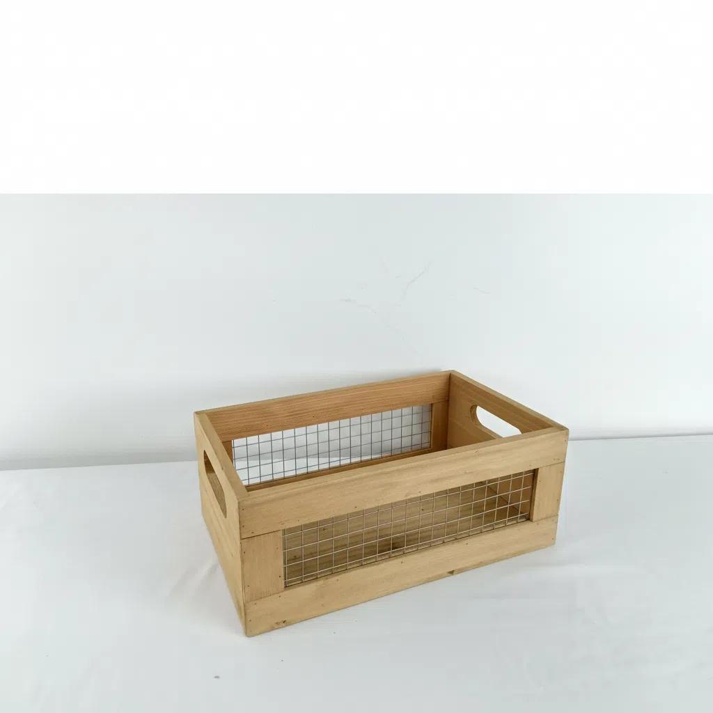 Bring Nature Cestas de Madera con Rejilla Metálica 2 Piezas Sostenible Resistente Capacidad 5kg Organiza Frutas Revistas Joyería Utensilios Estilo Rústico Natural