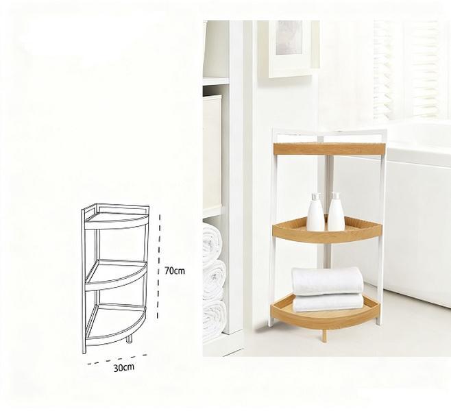 Estantería Triangular XZ-2253-1 de 3 Niveles para Baño Bamboo + Hierro 70cm×30cm Resistente al Agua Soporta 5kg por Nivel Organización Inteligente Sin Perforaciones