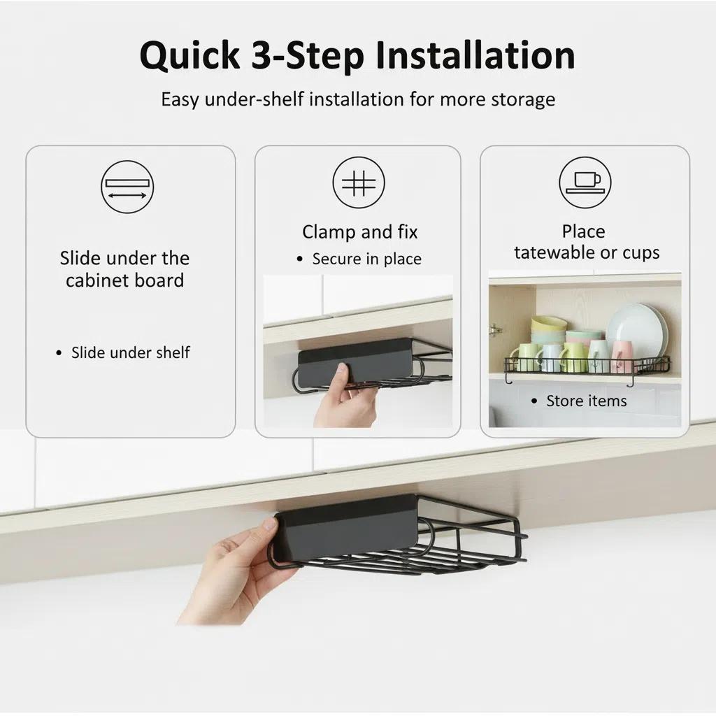 Organizador Colgante para Estantes - Soporte de Metal Sin Taladrar Set de almacenamiento de especias Rack de cocina