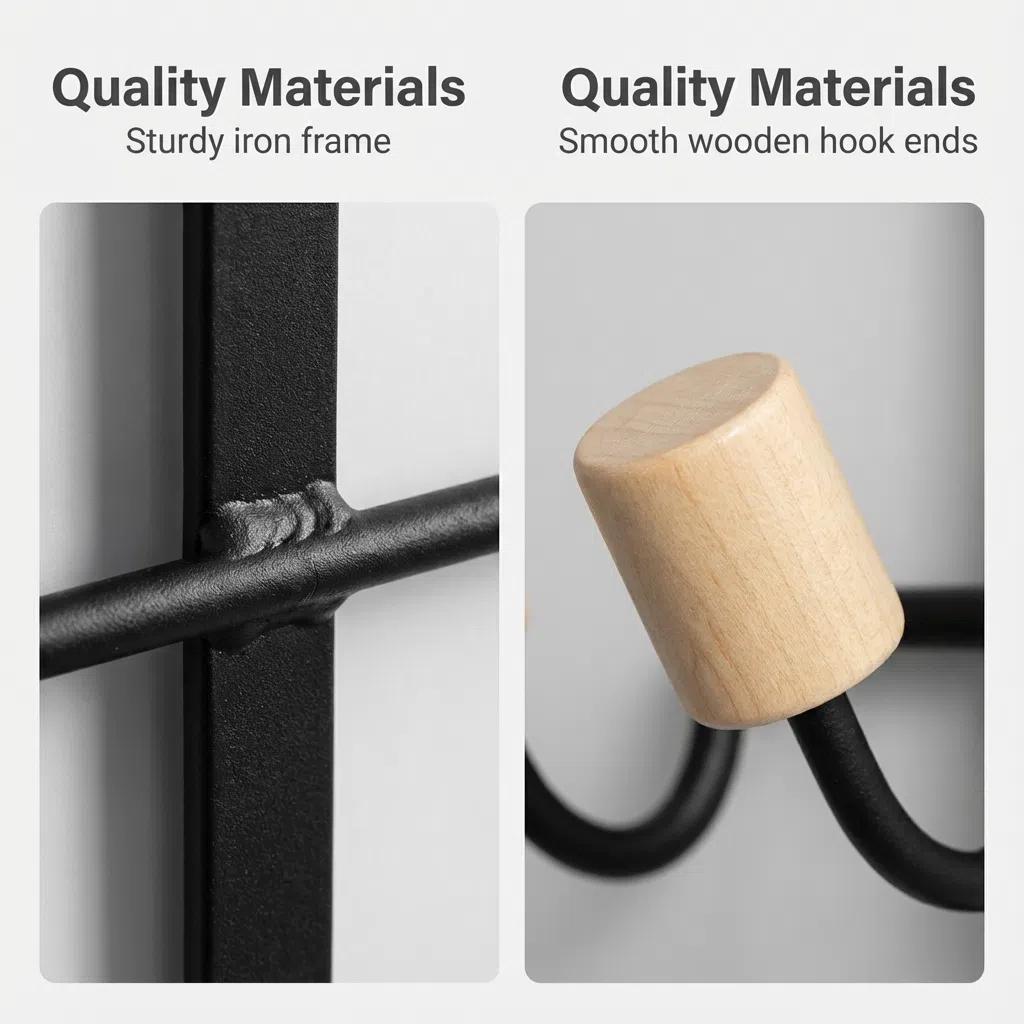 Conjunto organizador | Ganchos para puerta + espejo ovalado | Combinación de metal y madera