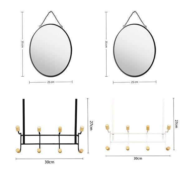 Conjunto organizador | Ganchos para puerta + espejo ovalado | Combinación de metal y madera