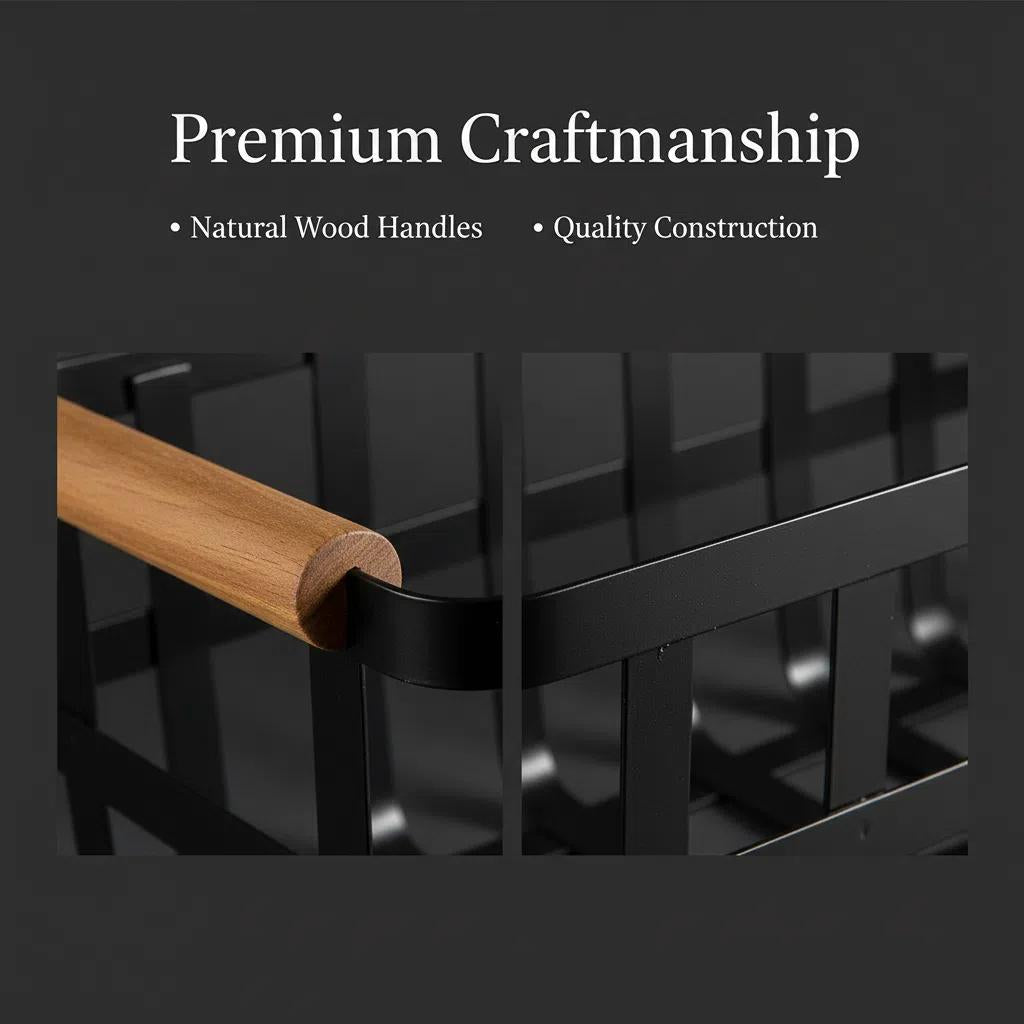 Cesta Organizadora Estilo Ins con Mango de Madera Natural y Marco de Metal Bandeja Multifunción para Frutas Snacks y Cosméticos 22x22x6cm Diseño Nórdico para Cocina y Sala de Estar