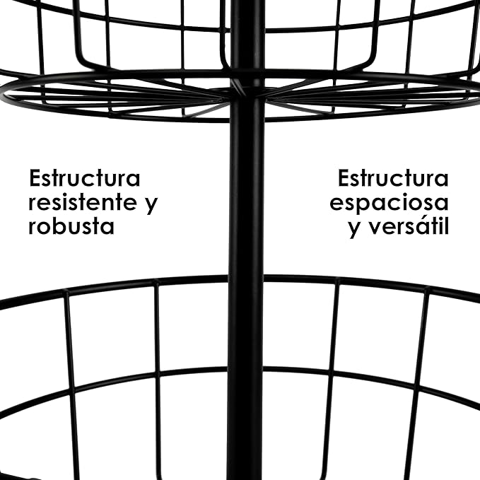 Canasta de frutas de metal negro de dos niveles Organizador de cocina Fruteros resistente con asa