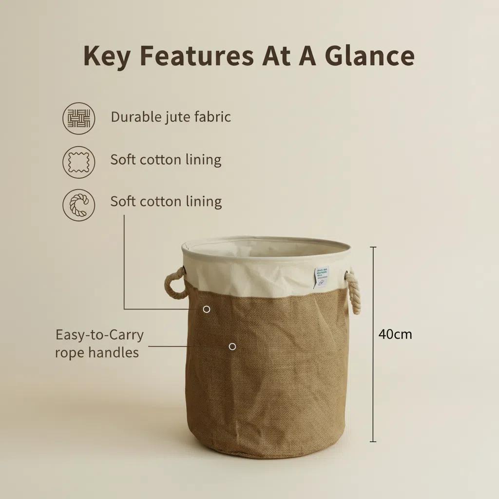 Cesta de Organización de Lino y Tela Cylindrical 35cm x 40cm Minimalista con Asas de Cuerda Ideal para Salón Dormitorio Baño o Cocina