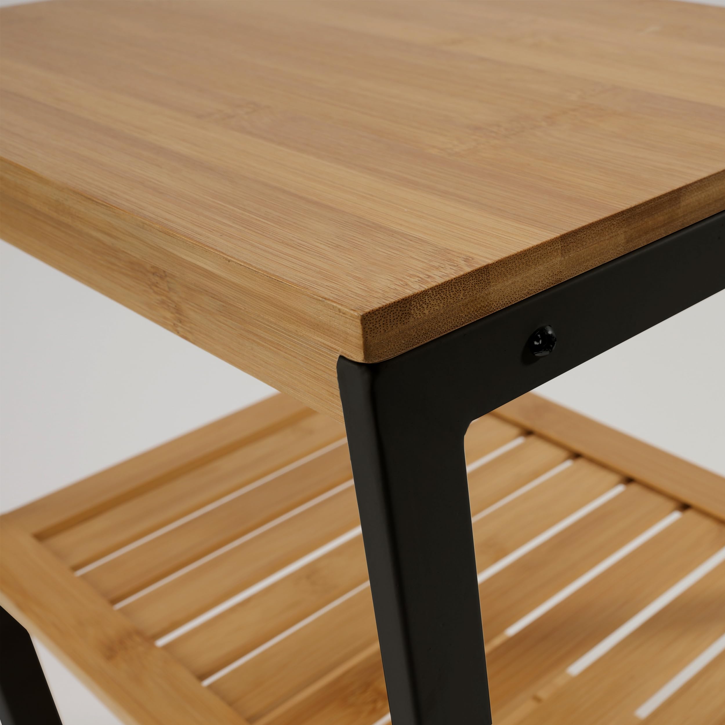 LIN HOME Estante Multifuncional XZ-22119 de 3 Niveles con Marco Metálico Negro y Tableros de Madera Natural para Baño Cocina y Balcón Capacidad de Carga 15kg