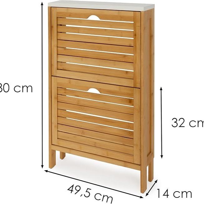 Entryway Storage Set | Metal Umbrella Stand + Bamboo Shoe Cabinet