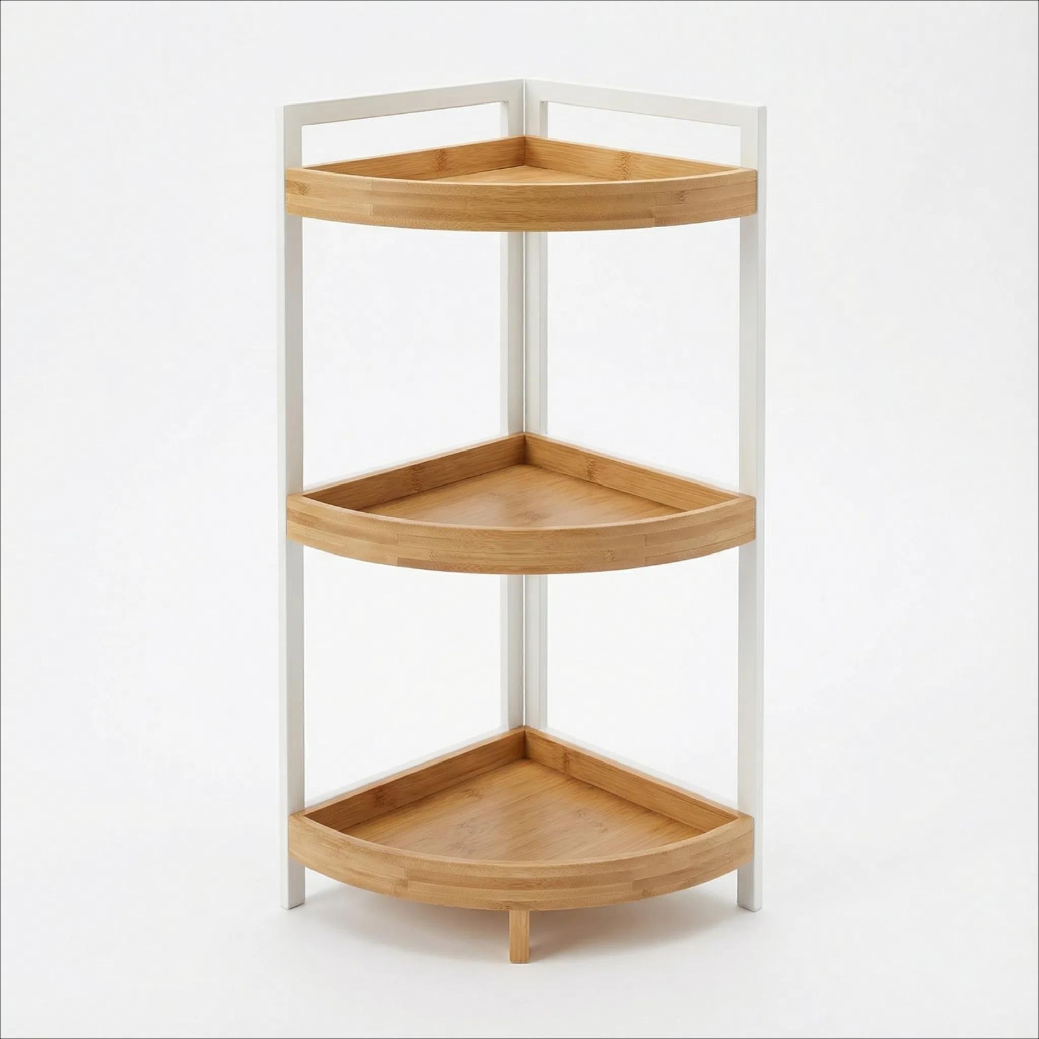 Estantería Triangular XZ-2253-1 de 3 Niveles para Baño Bamboo + Hierro 70cm×30cm Resistente al Agua Soporta 5kg por Nivel Organización Inteligente Sin Perforaciones