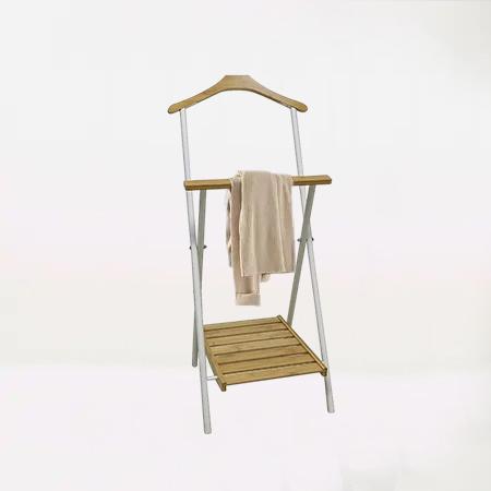 Organizador de Ropa Multifuncional Metal y Bambú Mueble para #OrganizaciónHogar con Perchero Estante y Bandeja Integrados 92cm×45cm×42cm Ideal para Espacios Pequeños