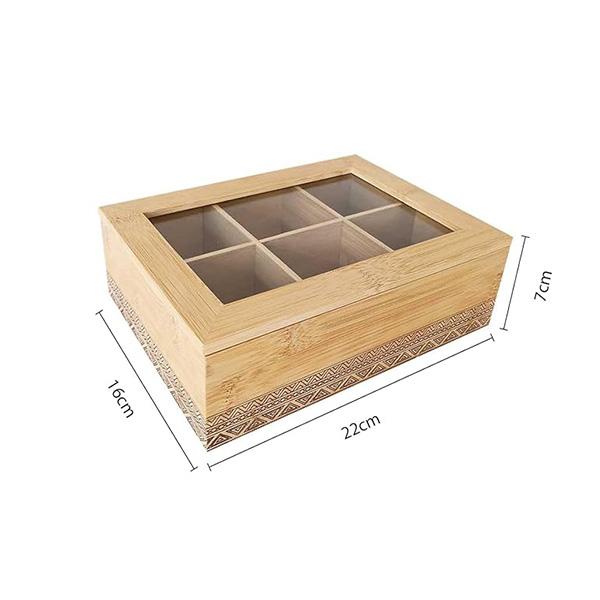 Caja de almacenamiento de té de bambú natural | Compartimentos + tapa de vidrio transparente | Caja hermética ecológica
