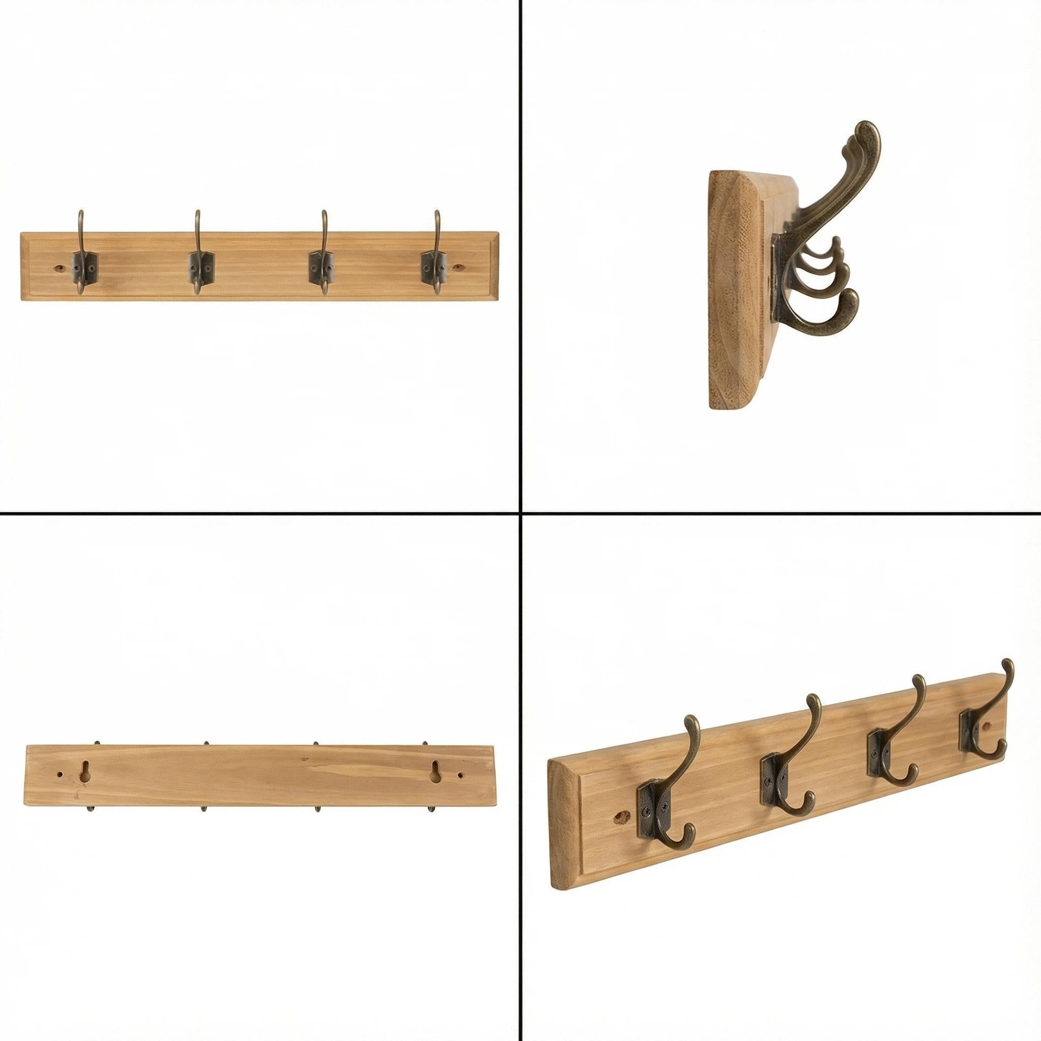 Marca Gancho de Madera Doble Sin Taladro Organización Multiusos para Entrada Dormitorio y Baño Madera Maciza Natural Resistente al Agua y Humedad 30cmx8.5cm Capacidad 5kg