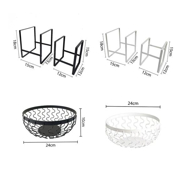 Set de 3 para Organización de Cocina | Porta-Platos Grande+Pequeño + Canasta de Frutas | Metal Antirroto