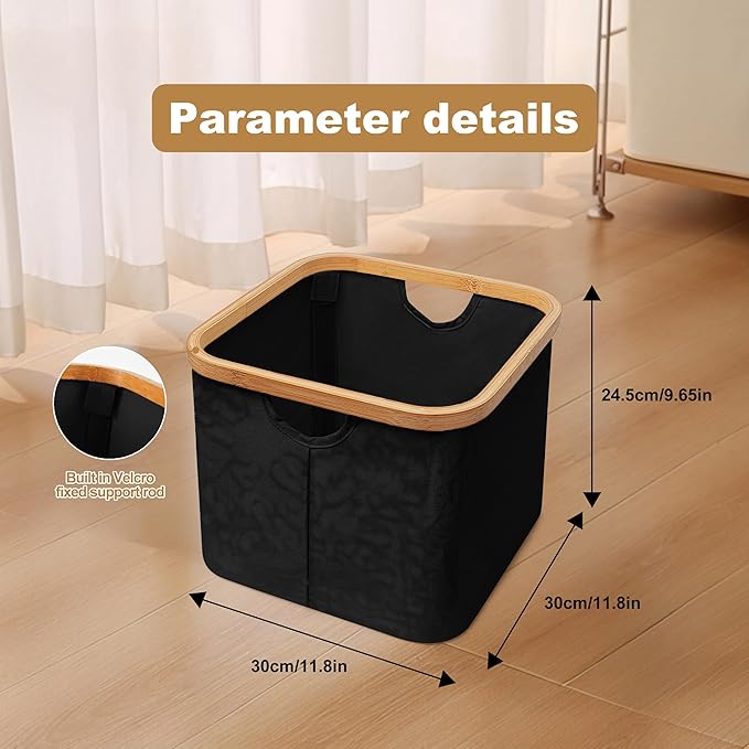 Cesto de Tela Plegable Cuadrado con Asa de Bambú Organizador Multiuso para Ropa Sucia Lavadero Baño Dormitorio Ideal para Hogar Forro Impermeable Ecológico