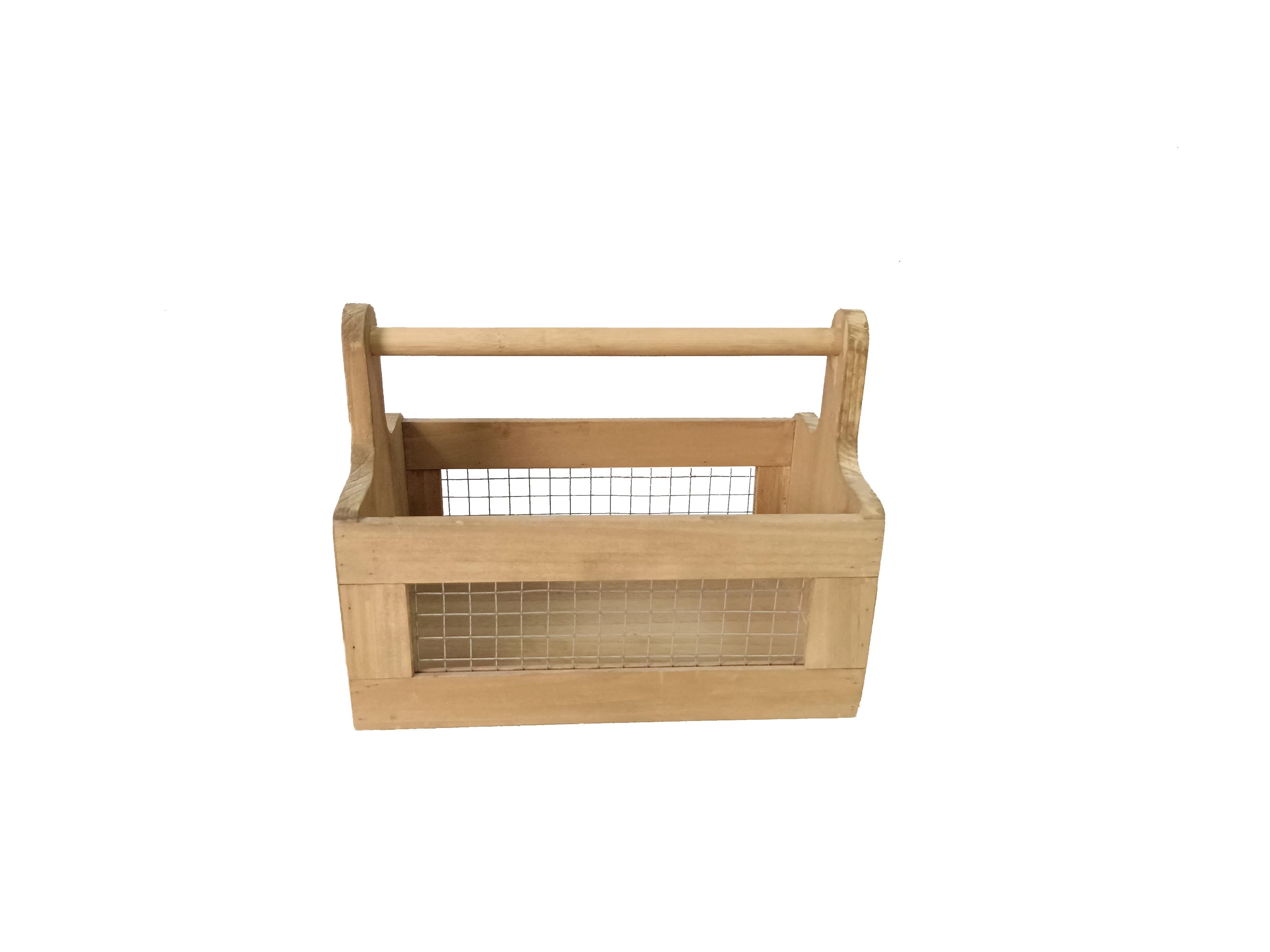 Maderanatural Set de 2 Cestas de Madera Estilo Nórdico con Asa de Madera y Rejilla Metálica Tamaño Grande 30cm×18cm×23cm y Pequeño 27cm×15cm×20cm Organización Multifuncional para Hogar