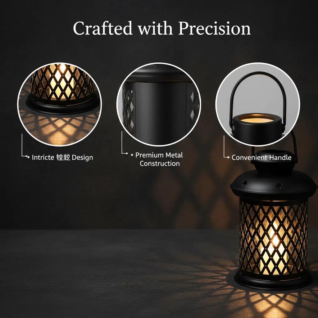 Lámpara de metal negro con diseño de rejilla vacía para decoración moderna hogar sin asa