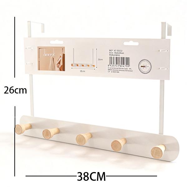 Ganchos Sin Taladrar para Detrás de la Puerta Organizador de Espacio Minimalista Resistencia hasta 5kg Fácil Instalación Ideal para Alquileres y Hogar Minimalista Barra Blanca con Ganchos de Madera